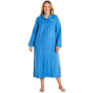 Lange badjas van fleece met geborduurde sjaalkraag en knopen
