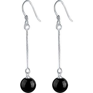 Edelstenen oorbellen Silver Dangling Black Agate - oorhanger - zwart - agaat - sterling zilver (925)