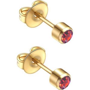 Caflon 4mm 24K gold plated oorknopjes voor oorschieter hypoallergeen steriel verpakt goudkleurig met Robijn rode steen geboortesteen juli