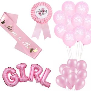 Babyshower set It's a Girl met sjerp, rozet, taart topper en ballonnen - 24-delig - babyshower - genderreveal - geboorte - zwanger - decoratie
