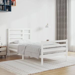 The Living Store Houten Bedframe - Eenpersoons - 90 x 200 cm - Hoogwaardig massief grenenhout - Stabiel en decoratief - Geschikt voor kleine ruimtes - Montage vereist - Kleur- wit