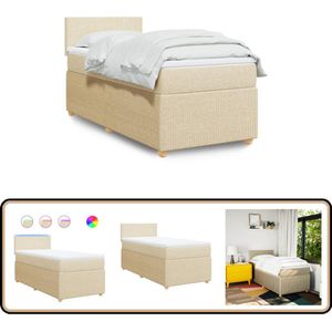 vidaXL Boxspring met matras stof crèmekleurig 100x200 cm