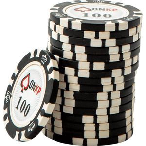 ONK Poker Chips 100 zwart (25 stuks) - pokerchips - pokerfiches - poker fiches - clay chips - pokerspel - pokerset - poker set