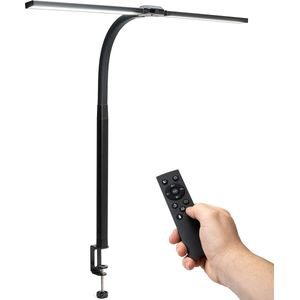 ASTRYL LED Bureaulamp met Klem - Verstelbaar Tafellamp met 180 Graden Draaibare Kop en 85 Graden Kantelhoek - Dimbaar Bureau Tafel Lamp met Afstandsbediening - Wit en Warm Licht - Bureauverlichting - Zwart