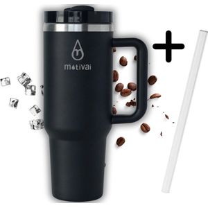 Tumbler Motivai® - Zwart - 30oz - Travel Cup - RVS Thermosbeker met Handvat en Rietje – Drinkbeker To Go - 0.9 Liter - Koffiebeker - Mug - Thermosbeker - Thermosfles - Thermoskan
