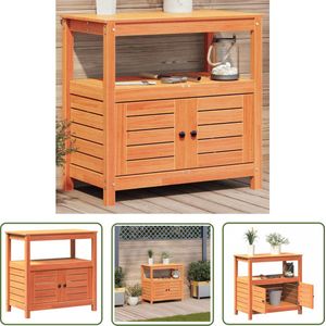 The Living Store Oppottafel met schappen 82,5x45x81 cm massief grenenhout bruin - Oppottafel - Tuinwerktafel - Plantentafel - Grenenhouten Meubel - Buitentijm