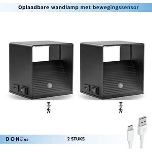 2 Stuks - Oplaadbare Wandlamp met Bewegingssensor - Warm Wit (3000K) - Scandinavisch Design - Draadloze wandlamp voor binnen en buiten - Oplaadbaar - Zwarte up-down kubus wandlamp - Wandlamp op batterijen - Magnetische Bevestiging