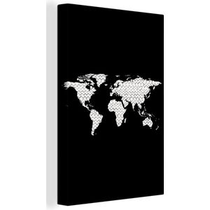 Wanddecoratie Wereldkaart - Design - Grijs - Wit - Canvas - 40x60 cm