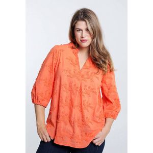 Paprika Effen blouse met geborduurd bloemenreliëf