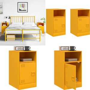 vidaXL Nachtkastjes 2 st 34,5x39x62 cm staal mosterdgeel - Nachtkastje - Nachtkastjes - Bijzettafel - Wandkastje