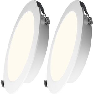 HOFTRONIC - Set van 2 Georgia LED platte inbouwspots wit - inbouwdiepte 27mm - 12W 1160lm - Rond - 4000K Neutraal wit - Ø170 mm - IP20 voor binnen