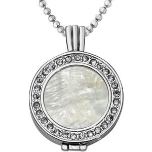 Quiges - Munthouder met Ketting en Munt 25mm Schelp Beige - Zilverkleurig met Zirkonia - EPRHZ427