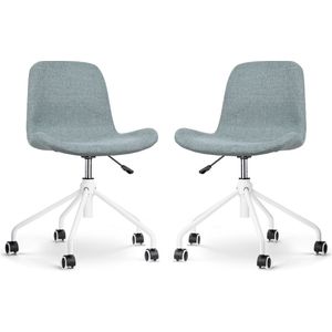 Nolon Nout-Fé Bureaustoelen Set van 2 Zacht Groen - Stof - Verstelbaar - Wieltjes - Wit Onderstel
