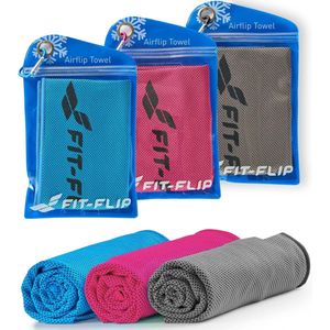 Koelhanddoek set van 3 100x30cm, microfiber sporthanddoek verkoeling, verkoelende handdoek, Airflip Cooling Towel, microvezel handdoek, kleur: blauw/roze/grijs, afmeting: 100x30cm