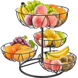 Fruitmand met 4 niveaus, afneembare fruitschaal voor het werkblad, keuken, hoge capaciteit, metalen decoratie, fruitetagère, brons