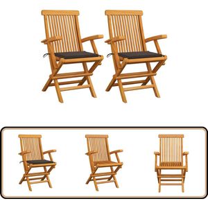 vidaXL Tuinstoelen - Set van 2 - Teakhout - Taupe Kussens Tuinstoelen Set - Teak Hout - Tuinset - Buistuinmeubels - Lounge Stoelen