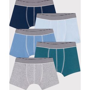Petit Bateau Set van 5 effen katoenen boxers Jongens Onderbroek - Groen;Blauw;Grijs;Wit