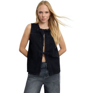 Trendyol Zwarte Oversized Denim Vest Met Strik Aan De Voorkant Twoaw25Ye00063