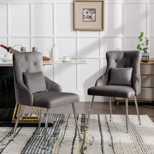 Sweiko 4-delige Eetkamerstoel met knooppatroon, gestoffeerde stoel, stoelen met metalen poten, moderne stoel, slaapkamer woonkamer stoel met lumbale kussen, grijs