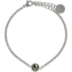 My Bendel Zilverkleurige armband met groen glassteen - Fijne zilverkleurige schakelarmband met groen glassteen - Met luxe cadeauverpakking