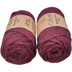 Macrame Garen - enkel gedraaid -4mm-bordeaux-55m-250g-uitkambaar-katoen touw