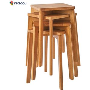 Retadou - Set van 4 eetkamerkrukken, houten stapelstoel met antislip mat, stapelkrukken voor klaslokaal, uw keuken, uw eet- of home-pub-ruimte, houtkleur