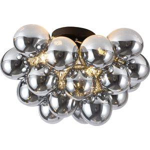 Olucia Cyril - Design Plafondlamp - 6L - Metaal/Glas - Grijs;Zwart - Rond - 50 cm