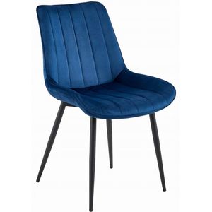 Stoel SOSA - Donkerblauw Velvet, Zwarte Metalen Poten, Modern Design en Uitstekend Zitcomfort voor Woonkamer, Slaapkamer, Eetkamer of Kantoor, Max. 120 kg