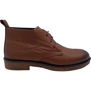Mannen Schoenen- Desert boots- Veterschoenen- Nette schoenen- Heren laarzen 1035- Leer- Cognac- Maat 43