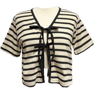 Dilena fashion top Shirt katoen cotton geknoopt strik knotted stripe gestreept wit zwart