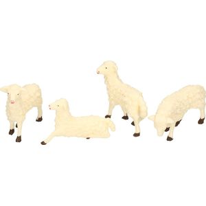 4x Witte schapen beeldjes 7 x 6 cm dierenbeeldjes - Kerstbeeldjes/decoratiebeeldjes/kerststal beeldjes/dierenbeeldjes