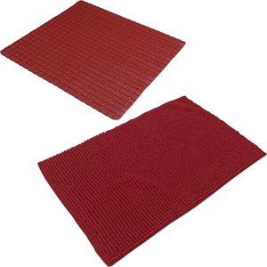 Urban Living Douche anti-slip en droogloop mat/tapijt - badkamer set - rubber/polyester - donkerrood