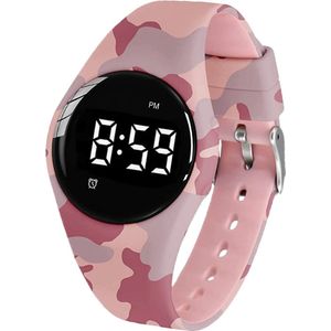Herinnerings/alarmhorloge medicatie of plaswekker - USB oplaadbaar - countdown timer - 15 alarmen -camouflage roze -rond