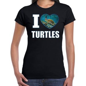 I love turtles t-shirt met dieren foto van een schildpad zwart voor dames - cadeau shirt schildpadden liefhebber L
