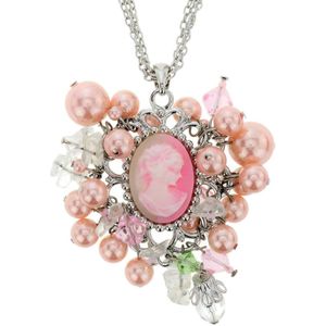 Behave - Ketting - Camee - Zilverkleur met roze hanger en parels