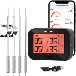 Vleesthermometer Digitale Bluetooth BBQ Grill met 4 sondes en temperatuuralarm - voor grillen, keuken, rundvlees, snoep, kaas maken