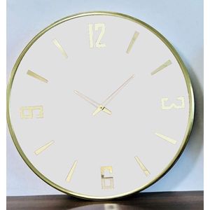 Mansion Atmosphere - Gold Frame 4Digit - Wallclock - Glasscover - White