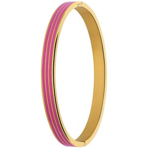 Lucardi Dames Stalen goldplated bangle met roze - Armband - Staal - Goud - 58 dm
