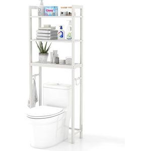 Toiletrek met 3 planken en 3 haken - 170 cm - voor wasmachine - wit Wasmachine rek