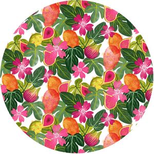 Raved Rond Tafelzeil - Roze Fruit 140 cm ø - Groen - PVC - Afwasbaar