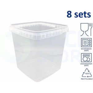 8 x vierkante transparante emmer met deksel - 5,5 liter met garantiesluiting - geschikt voor diepvries en vaatwasser - geschikt voor food & non-food - 100% recyclebaar