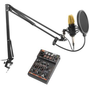 Studio microfoon voor pc - Vonyx CMS400B - met microfoon arm en USB mixer