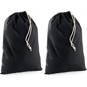 Zwart katoenen canvas opberg tasjes met afsluitkoord - 10x stuks - 25 x 30 cm - cadeau tasje/goodie bags