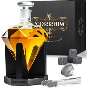Whisky Karaf Diamant 900 ml - Geschenk voor Mannen - Whiskey Decanter - 4 Whiskey Stenen - Schenktuit