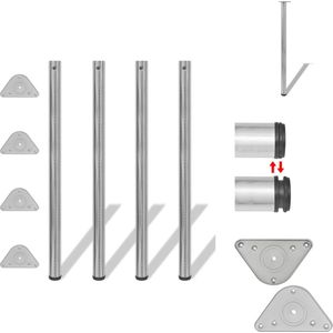 vidaXL Tafelpoten - Set van 4 - 60 x 1100mm - Geborsteld nikkel - Verstelbare schroefmechanisme - Tafelonderdeel