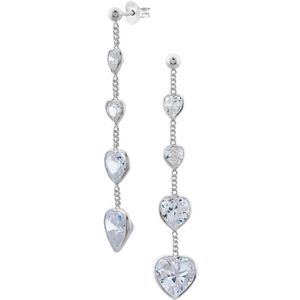 Zilveren oorbellen | Oorstekers | Zilveren oorstekers met hanger, knopje met vier kristallen hartjes