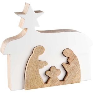 Dekoratief | Kerststal puzzel, wit/naturel, hout, 23x4x26cm | A218240