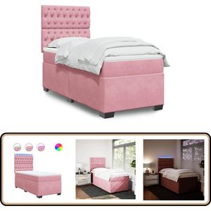 vidaXL Boxspring met matras fluweel roze 90x200 cm