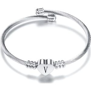 Love Letter Armband - Letter V - Verstelbare Stainless Steel Bracelet - Zilver Geplateerde Armband met Charmante - Elegant en Duurzaam Sieraad - Perfect Cadeau voor hem of Haar - Zilverkleurig - Cadeau - Valentijn - Hart - Hartje - Zilveren
