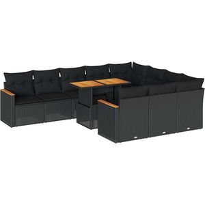 vidaXL Loungeset 11-delig - Poly Rattan - Zwart